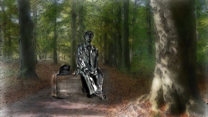 0046 man wacht in bos